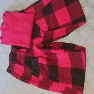 Old Navy Red and Black Plaid Flannel Sleep Pants & Long Sleeve Thermo Top.